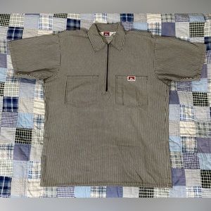 Ben Davis Striped Quarter Zip Work Shirt - M